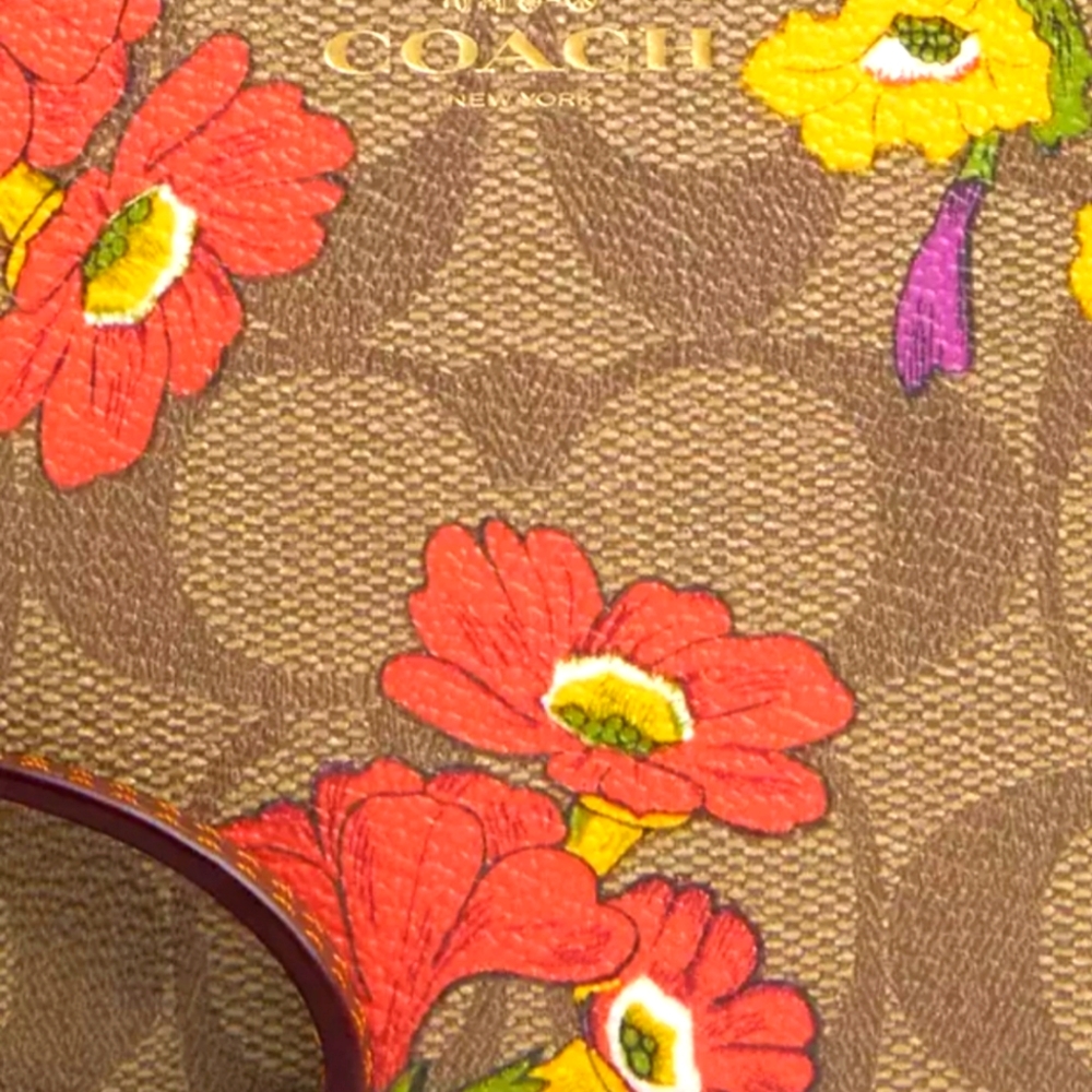 Coach Signature Canvas Corner Zip Wristlet With Floral Print **FAST SHIPPING** - Picture 4 of 6